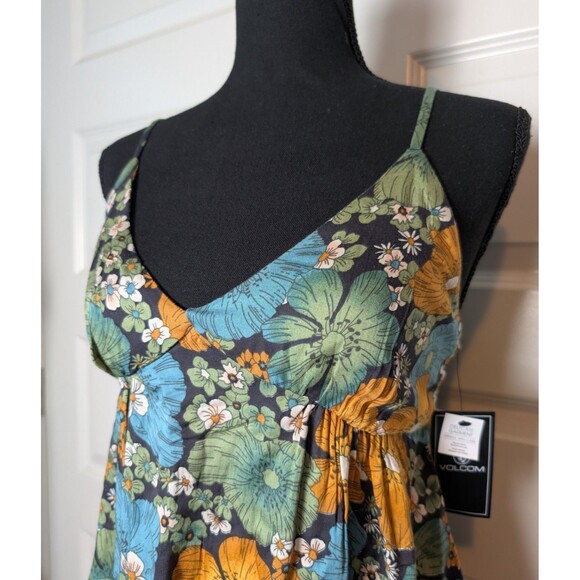 NWT Volcom Size M Cami Tank Top Floral Flowy Back Tie Boho Casual Beachy - Picture 3 of 12